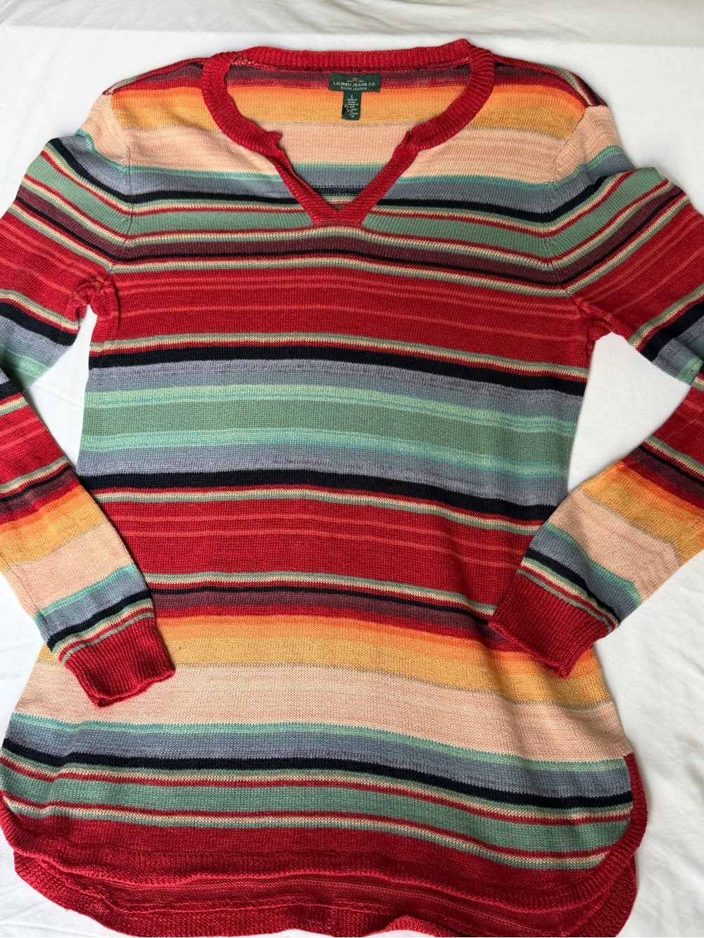 Lauren Ralph Lauren Women’s L Striped Sweater 60% Linen 40% Cotton Multicolor